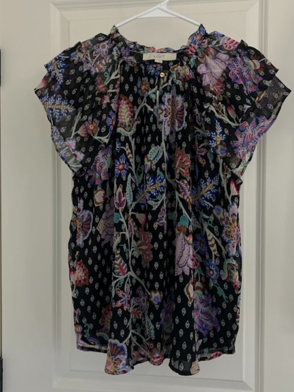 LOFT Black Multicolor Floral Blouse Size L